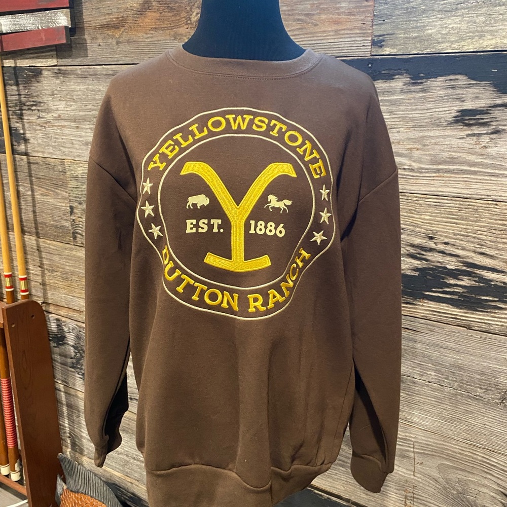 Yellow Logo Brown Crewneck Sweater